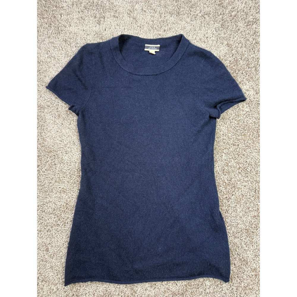 J. Crew Women S Navy Blue 100% Cashmere Short Sleeve Crew Neck Knit Sweater Top